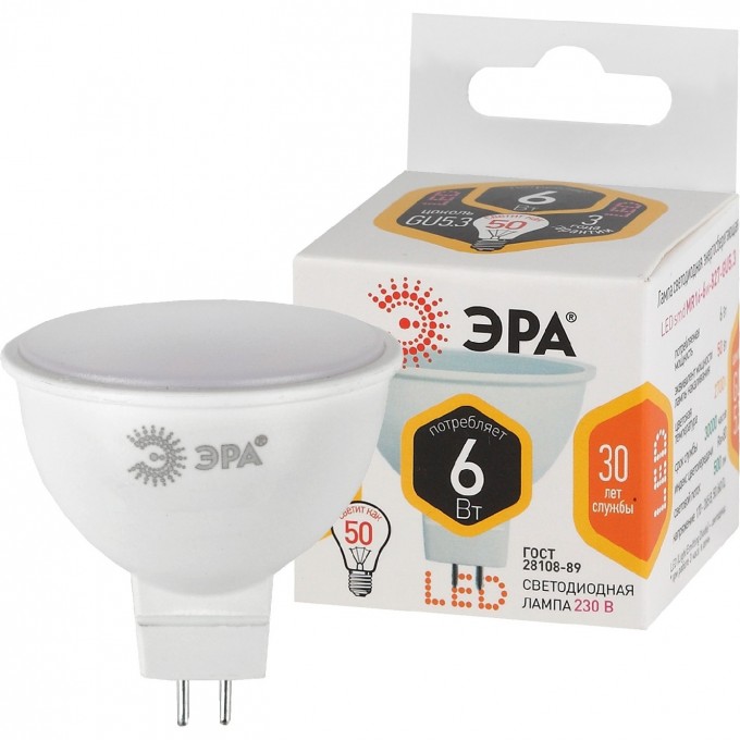 Лампа светодиодная ЭРА RED LINE ECO LED MR16-6W-827-GU5.3 B0020542 Лампа светодиодная ЭРА RED LINE ECO LED MR16-6W-827-GU5.3 B0020542